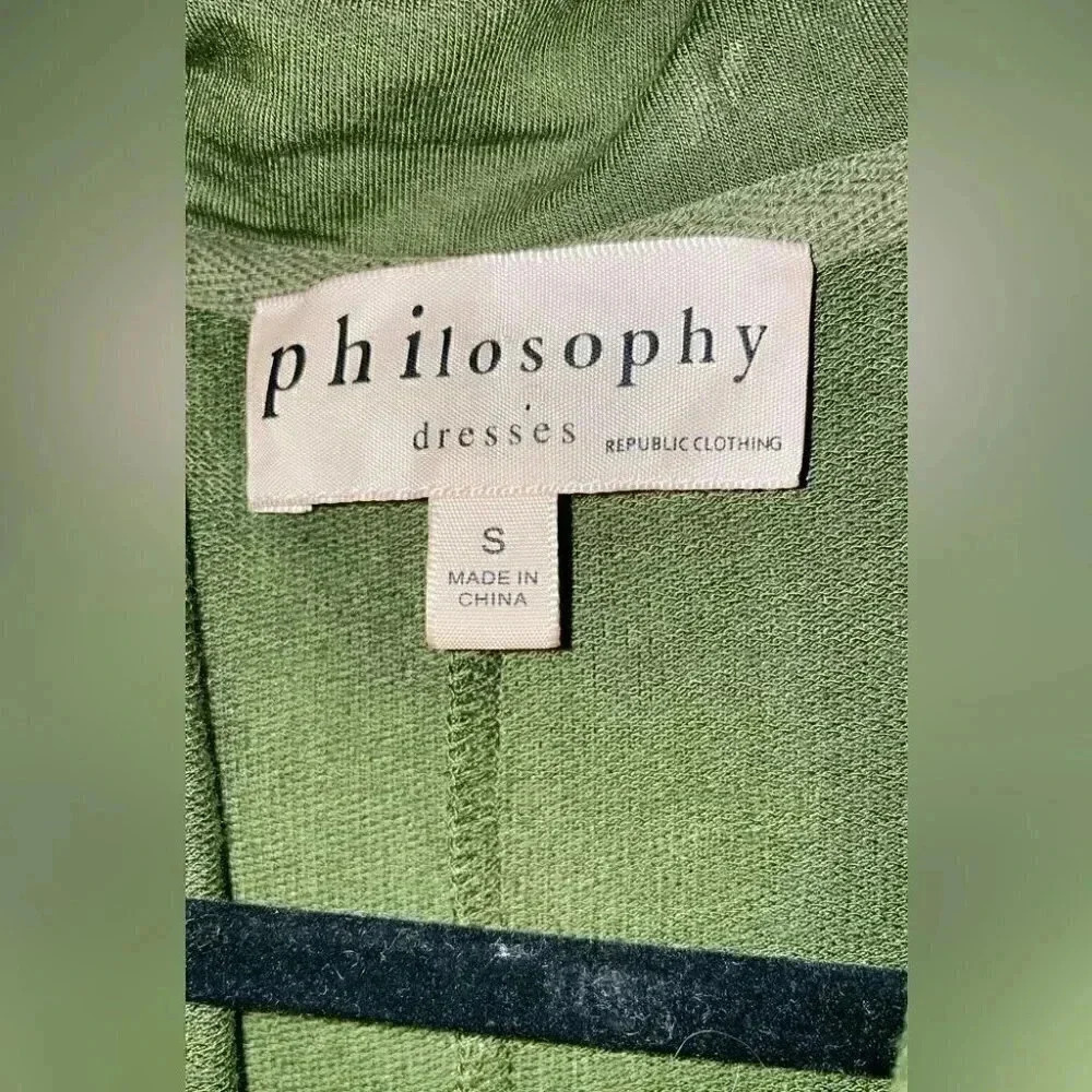 Philosophy stretchy cap sleeve 1/2 zip green slouchy pocket midi dress S - Picture 4 of 5
